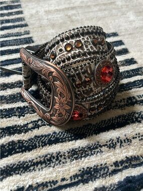 B.B. Simon Brown Western Belt with Orange Gem Accents